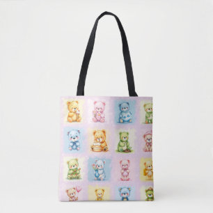 Cute Multi Teddy Bear Collage and Toys Seamless Tote Bag
