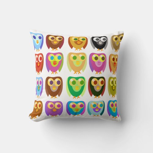 Cute Multicolor Cartoon Character Owl Pattern Throw Pillow