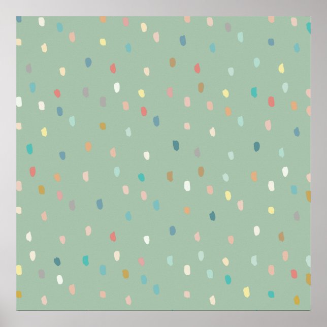 Cute Multicolor Dotty Pattern On Sage Green Poster (Front)
