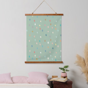 Cute Multicolor Dotty Pattern On Sage Green Poster Hanging Tapestry