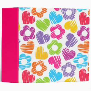 Cute multicolor flowers and hearts girly pattern   3 ring binder