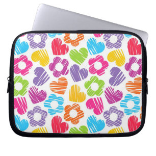 Cute multicolor flowers and hearts girly pattern laptop sleeve