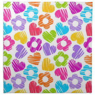 Cute multicolor flowers and hearts girly pattern napkin