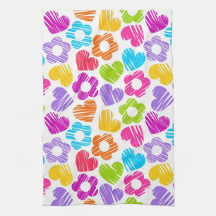 Cute multicolor flowers and hearts girly pattern   towel