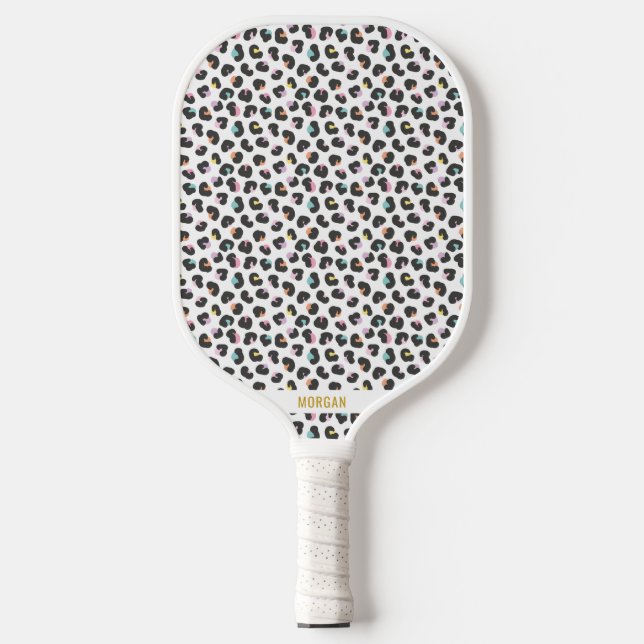 Cute Multicolor Leopard Print Pickleball Paddle (Front)