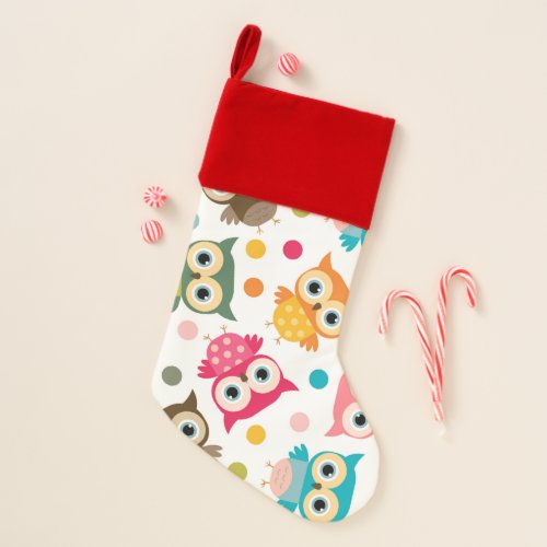 Cute multicolor owl pattern christmas stocking