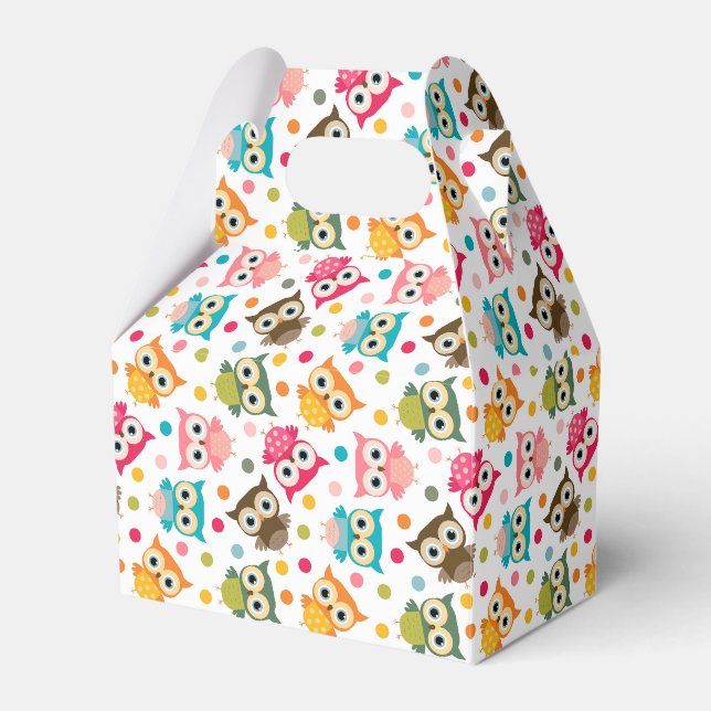 Cute multicolor owl pattern favor boxes (Front Side)