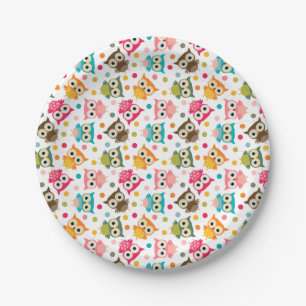Cute multicolor owl pattern paper plates