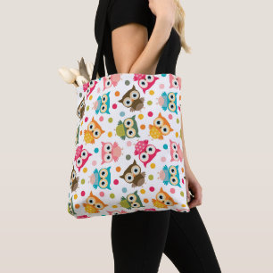 Cute multicolor owl pattern tote bag