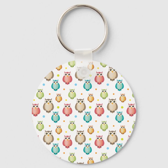 Cute Multicolor Owls Pattern Keychain (Front)