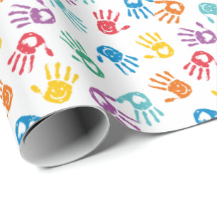 Cute Multicolor Painted Hands on white Wrapping Paper