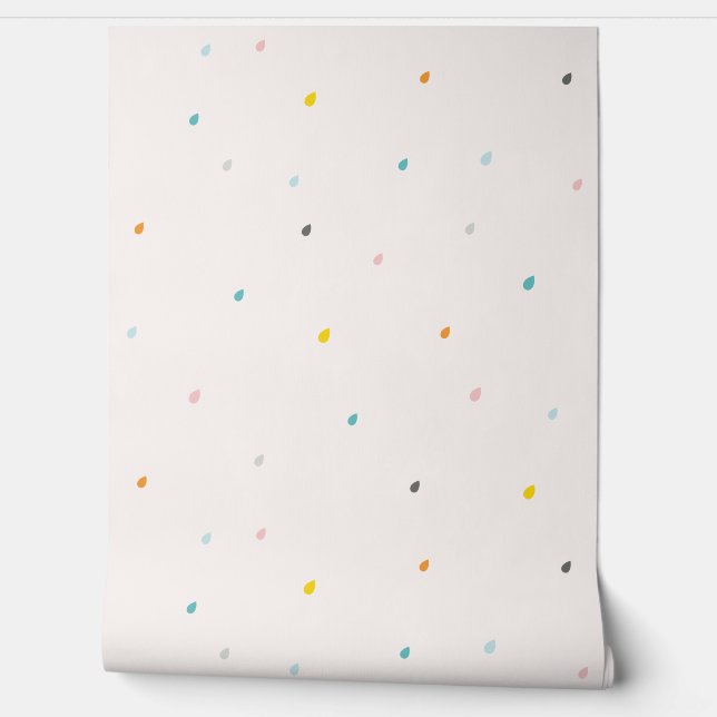 Cute multicolor raindrops on cream background wallpaper  (Unrolling)