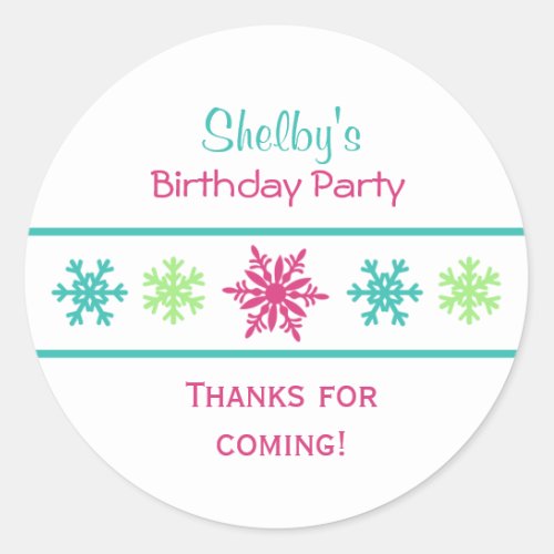 Cute Multicolor Snowflake Birthday Party Favor Classic Round Sticker