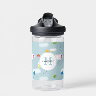 Cute Multicolored Flying Kites Kids Monogram Water Bottle