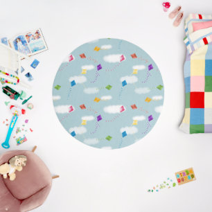 Cute Multicolored Flying Kites Kids Nursery Outdoor Rug