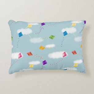Cute Multicolored Flying Kites Kids Pattern Accent Pillow