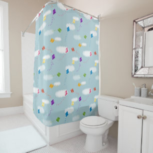 Cute Multicolored Flying Kites Kids Pattern Shower Curtain