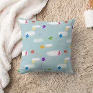 Cute Multicolored Flying Kites Kids Pattern Throw Pillow
