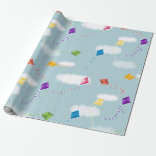 Cute Multicolored Flying Kites Kids Pattern Wrapping Paper