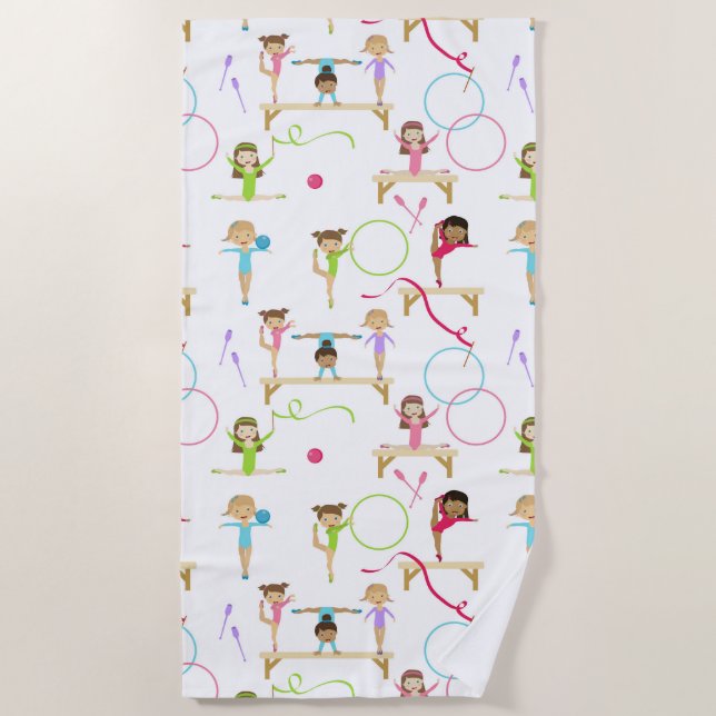 Cute Multicolored Gymnastics Kids  Beach Towel (Front)