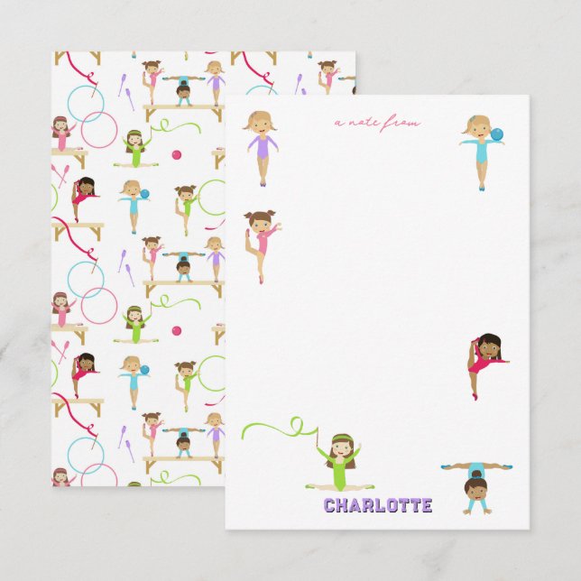 Cute Multicolored Gymnastics Kids Girl Note Card (Front/Back)