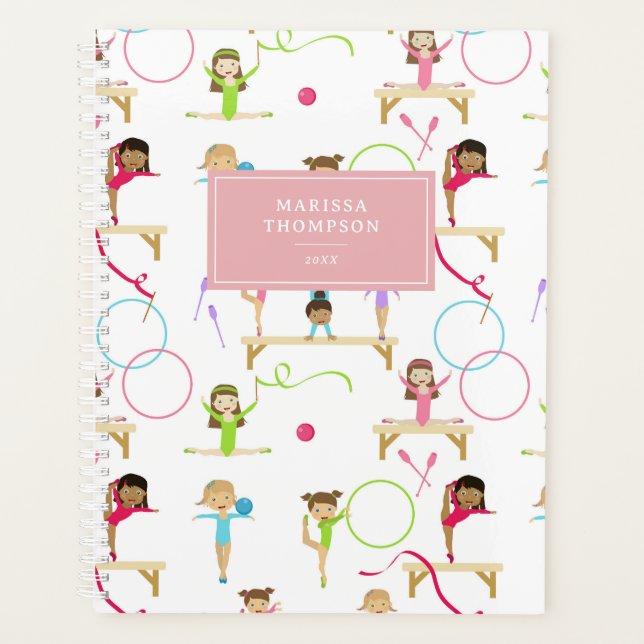 Cute Multicolored Gymnastics Kids Girl Yearly Planner (Front)