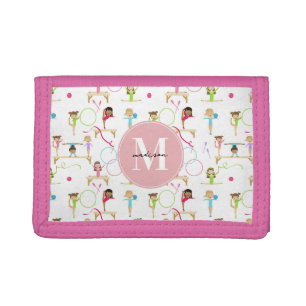 Cute Multicolored Gymnastics Kids Pattern Monogram Tri-fold Wallet