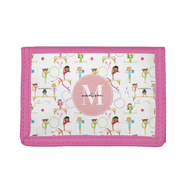 Cute Multicolored Gymnastics Kids Pattern Monogram Trifold Wallet (Front)