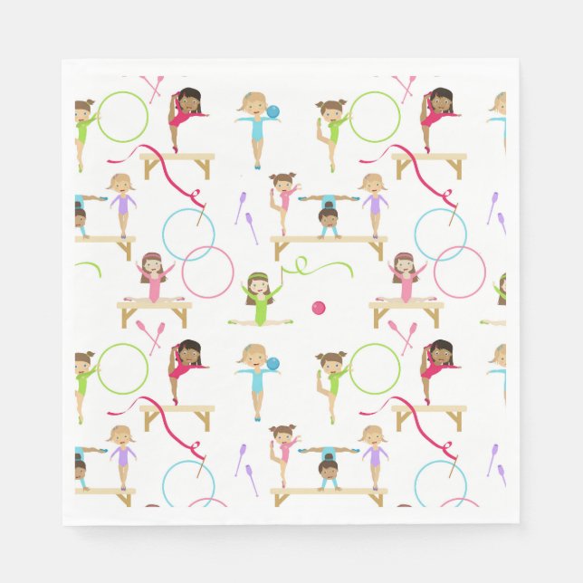 Cute Multicolored Gymnastics Kids Pattern Napkins (Front)