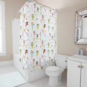 Cute Multicolored Gymnastics Kids Pattern Shower Curtain