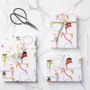 Cute Multicolored Gymnastics Kids Pattern Wrapping Paper Sheets