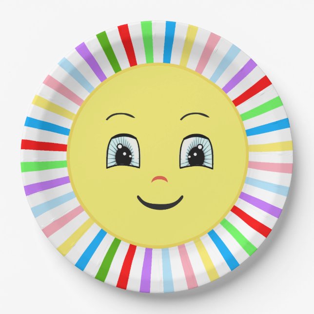 Cute Multicolored Happy Sunshine Paper Plates (Front)