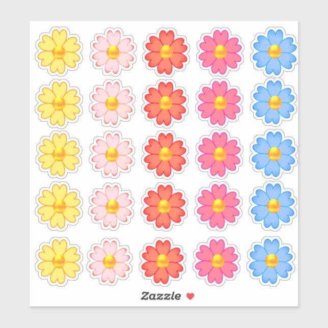 Cute Multicolored Heart Flower Set Sticker (Sheet)