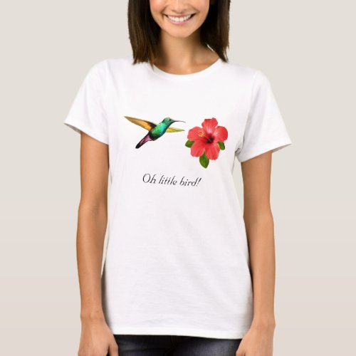 Cute multicolored hummingbird and red flower T_Shirt