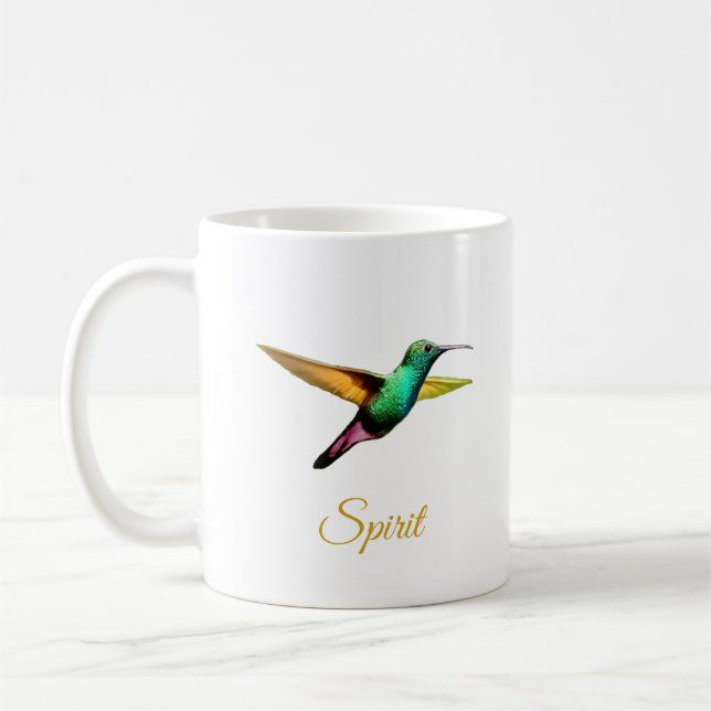 Cute multicolored hummingbird & calligraphy coffee mug (Left)