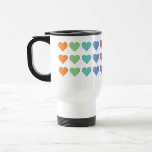 Cute Multicolored Rainbow Love Hearts Travel Mug