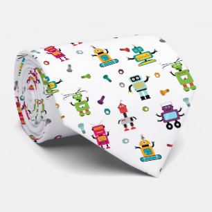 Cute Multicolored Robot Pattern Theme Neck Tie