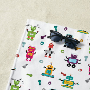 Cute Multicolored Robots Kids Robot Beach Towel