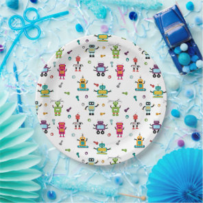 Cute Multicolored Robots Kids Robot Birthday Party Paper Plates