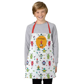 Cute Multicolored Robots Kids Robot Custom Name Apron