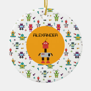 Cute Multicolored Robots Kids Robot Custom Name Ceramic Ornament