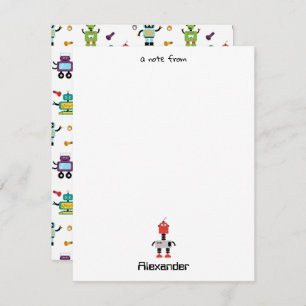 Cute Multicolored Robots Kids Robot Custom Name Note Card