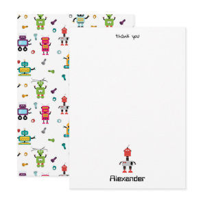Cute Multicolored Robots Kids Robot Custom Name Thank You Card