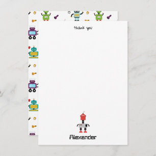 Cute Multicolored Robots Kids Robot Custom Name Thank You Card
