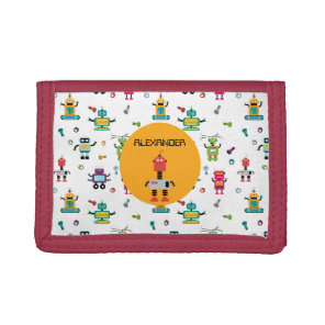 Cute Multicolored Robots Kids Robot Custom Name Tri-fold Wallet