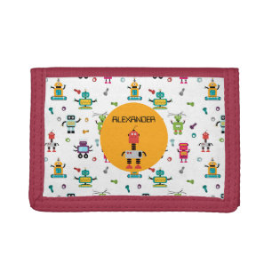 Cute Multicolored Robots Kids Robot Custom Name Tri-fold Wallet