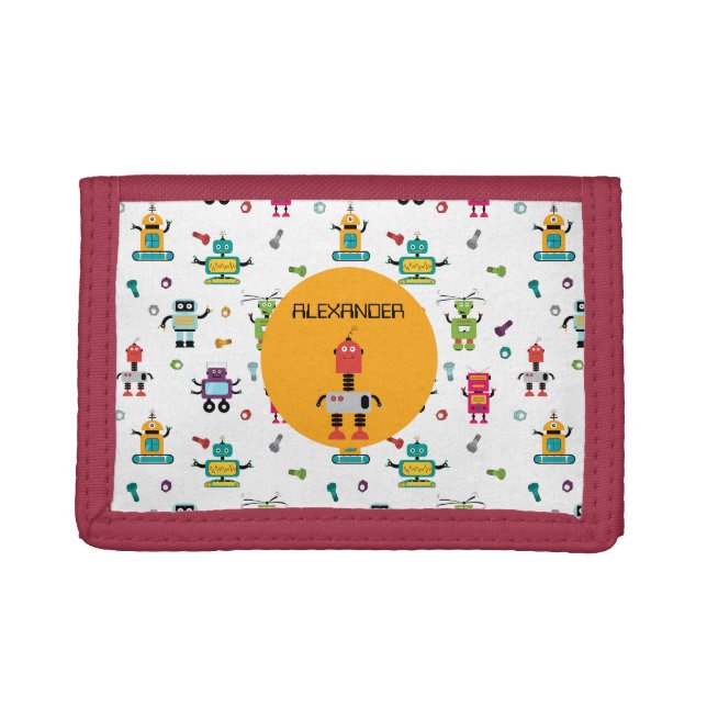 Cute Multicolored Robots Kids Robot Custom Name Trifold Wallet (Front)