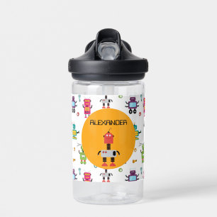 Cute Multicolored Robots Kids Robot Custom Name Water Bottle