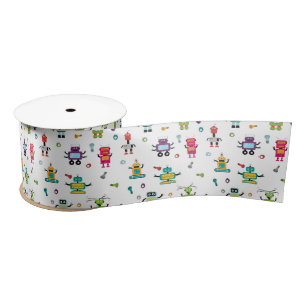Cute Multicolored Robots Kids Robot Pattern Satin Ribbon