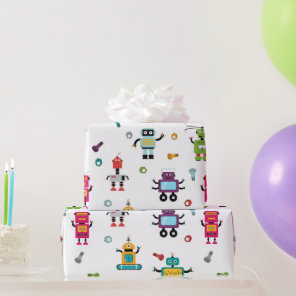 Cute Multicolored Robots Kids Robot Pattern Wrapping Paper